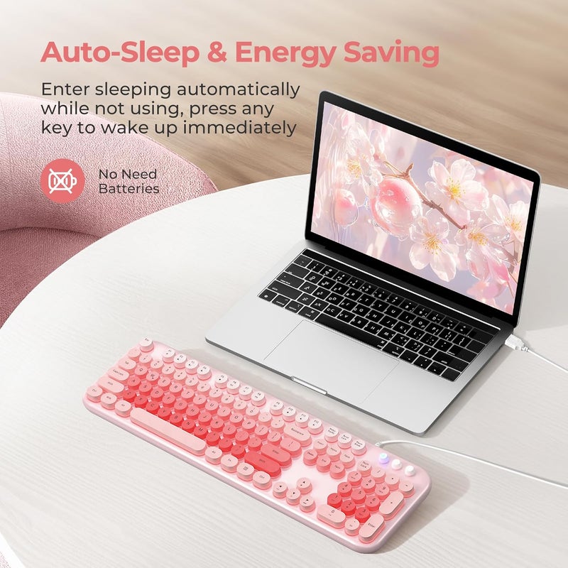 Atelus Wired Backlit Keyboard, USB Computer Keyboard with Retro Keycaps, Numeric Keypad and Media Hotkey for Office Desktop PC Laptop and Windows 7 8 10 11 (Pink Colorful) - Image 4